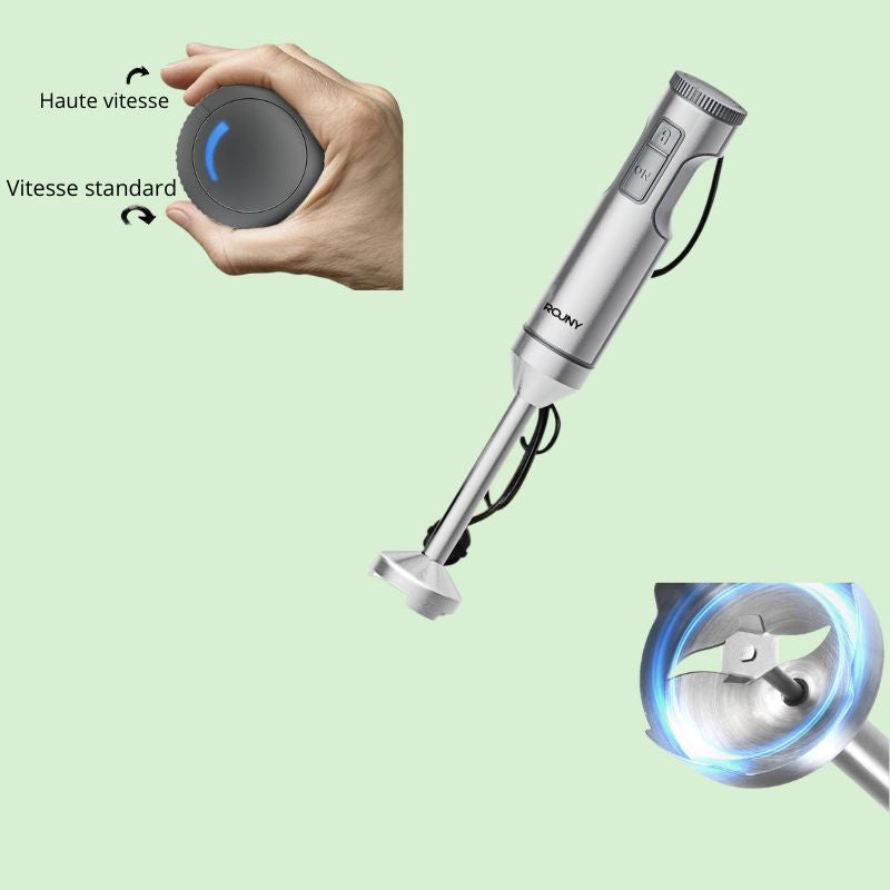 Mixeur plongeant 4 en 1 en inox avec accessoires et réglages de vitesse standard et haute vitesse