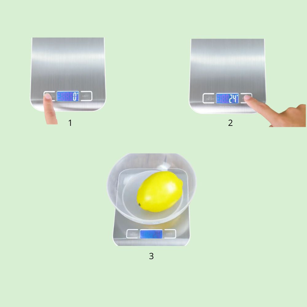 Étapes d’utilisation de la balance de cuisine digitale en inox pour mesurer les ingrédients avec précision
