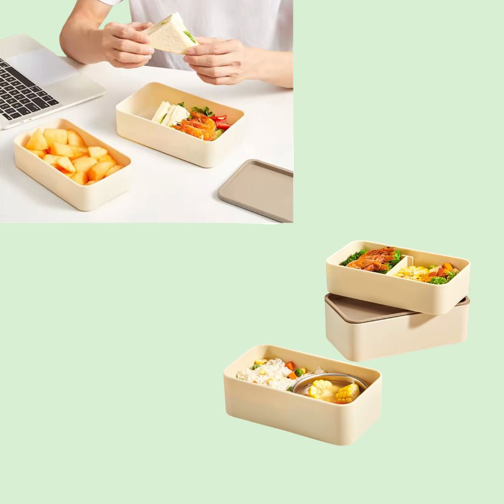 Boîte Bento Double Couche Hermétique avec compartiments modulables qui permet de séparer les plats chauds et froids
