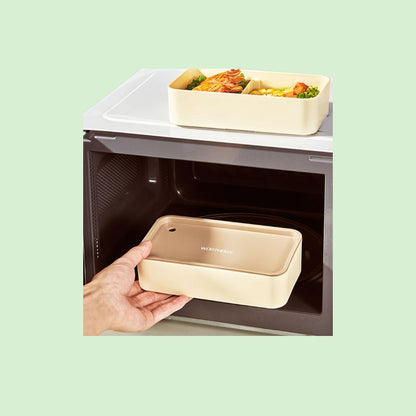 Boîte Bento Double Couche Hermétique compatible micro-ondes, montrant comment réchauffer les aliments en toute sécurité
