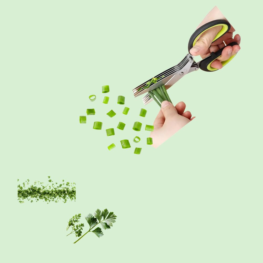 Ciseaux de cuisine 5 lames avec prise en main ergonomique, offrant une découpe nette et confortable des herbes
