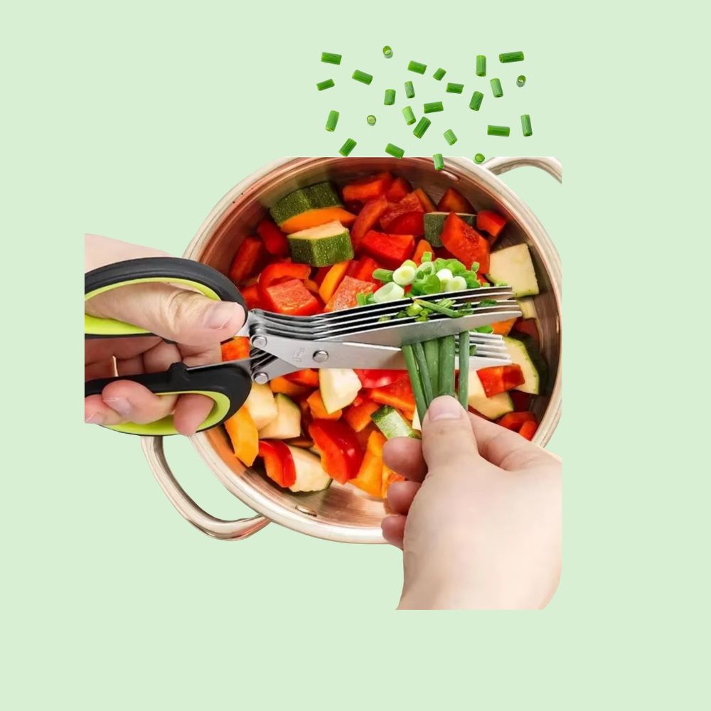 Ciseaux de cuisine 5 lames permettant de couper rapidement et uniformément les herbes pour des plats frais et esthétiques