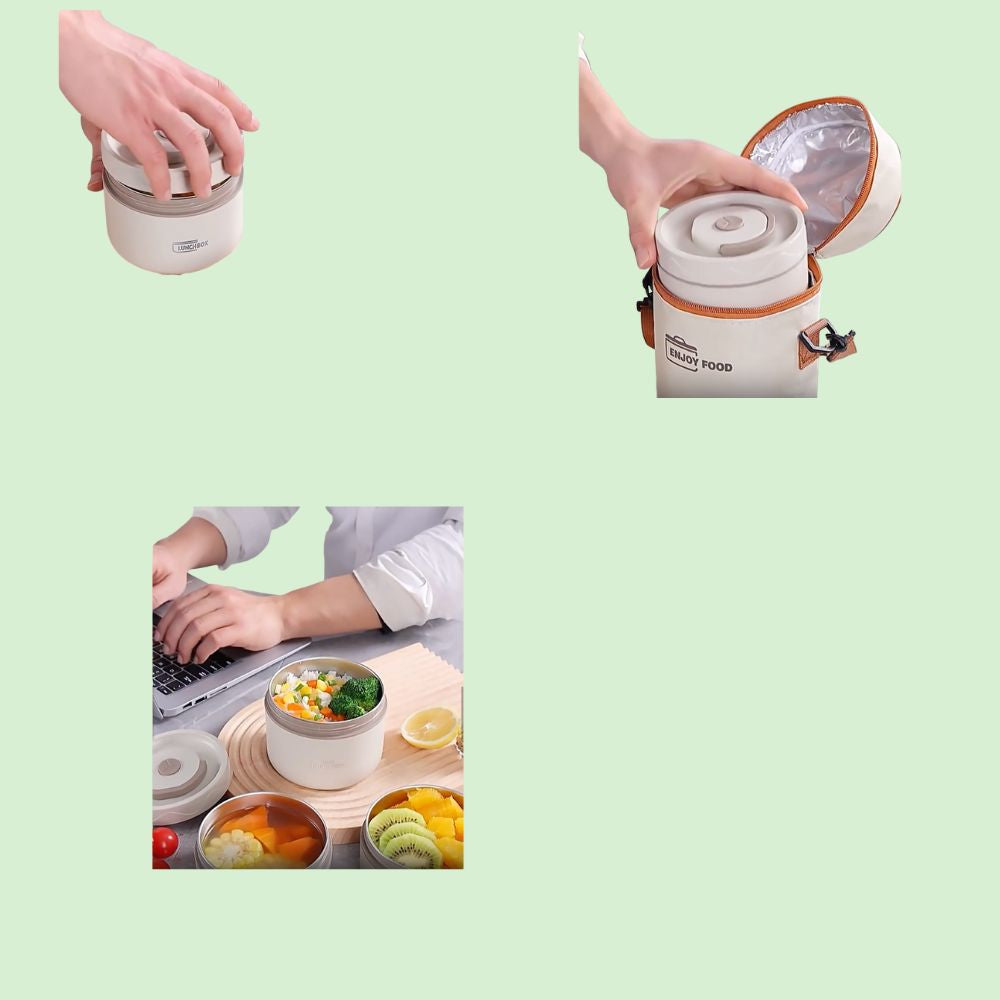 Contenants hermétiques en inox qui permet  de transporter facilement les repas au bureau, à l’école ou en voyage