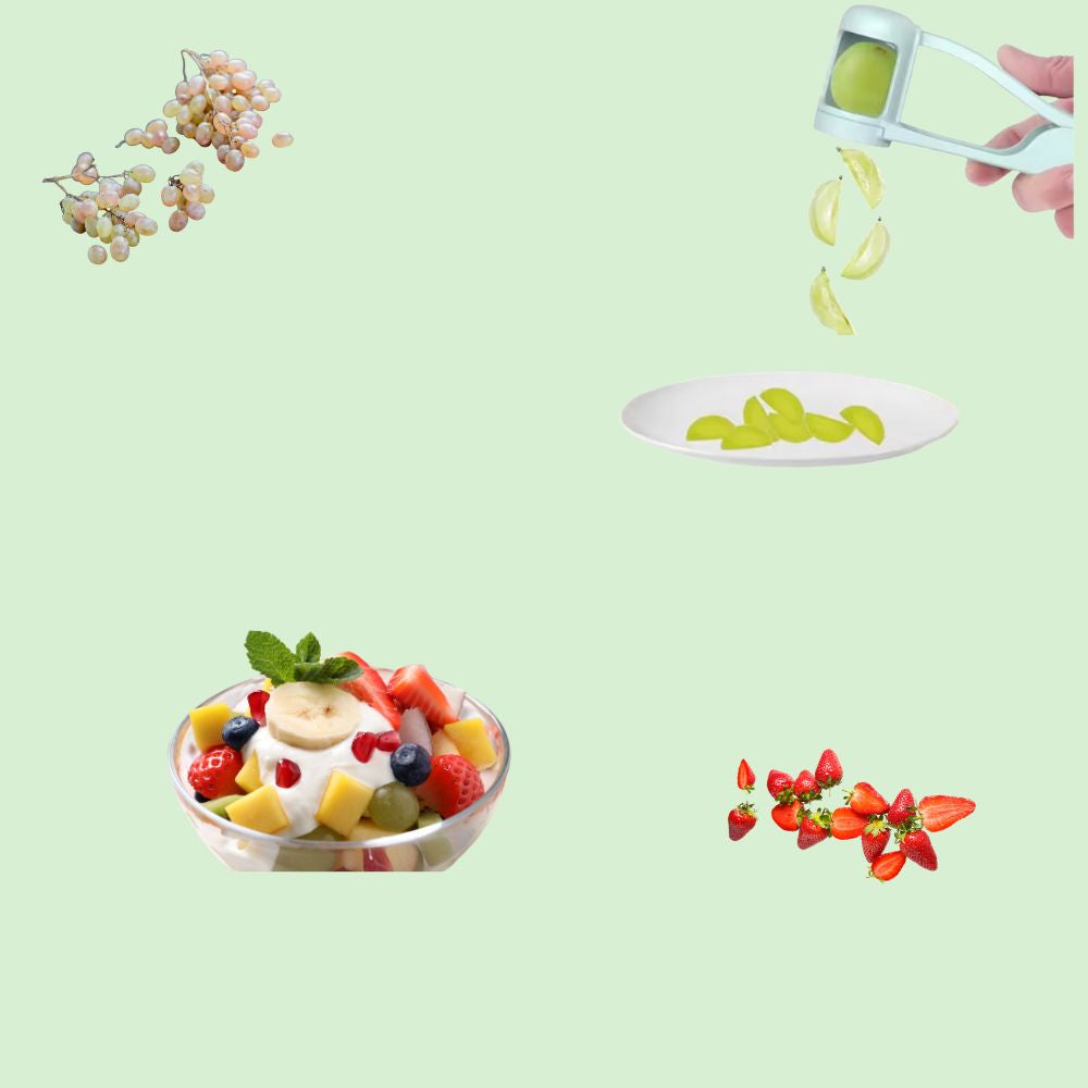 Coupe-fruits  permettant d’obtenir des tranches nettes et régulières, idéal pour raisins, fraises .