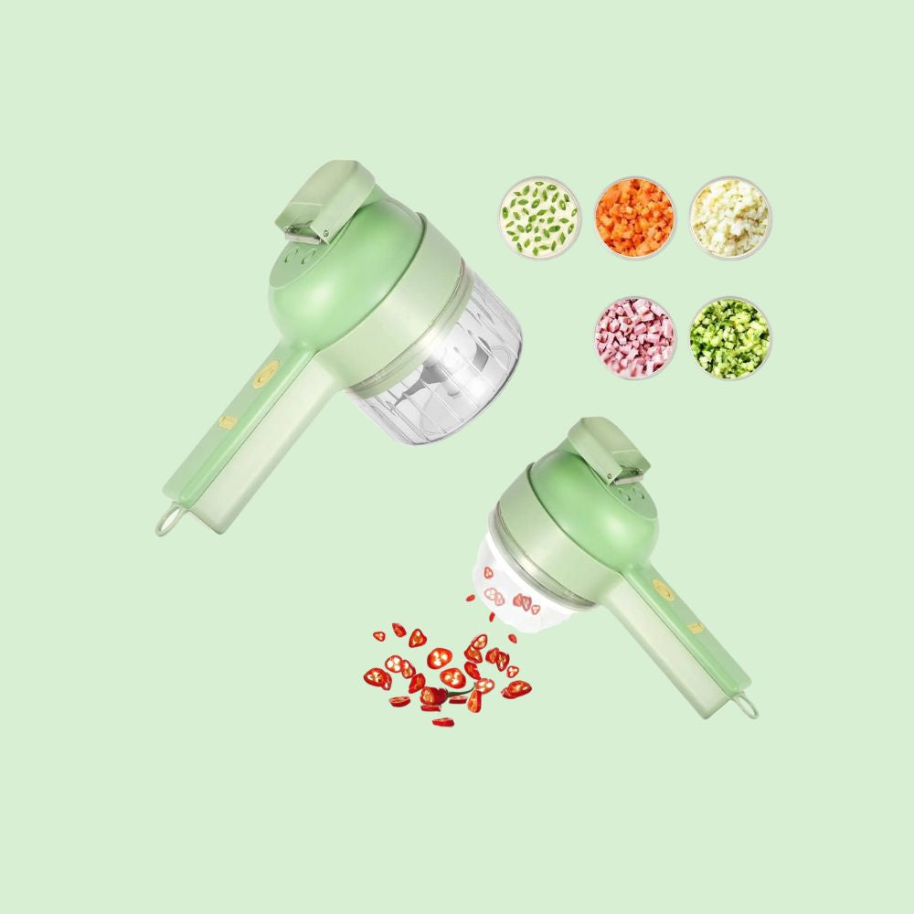 Coupe-légumes et hachoir sans fil 4-en-1 compact et pratique pour simplifier la préparation des repas et gagner du temps