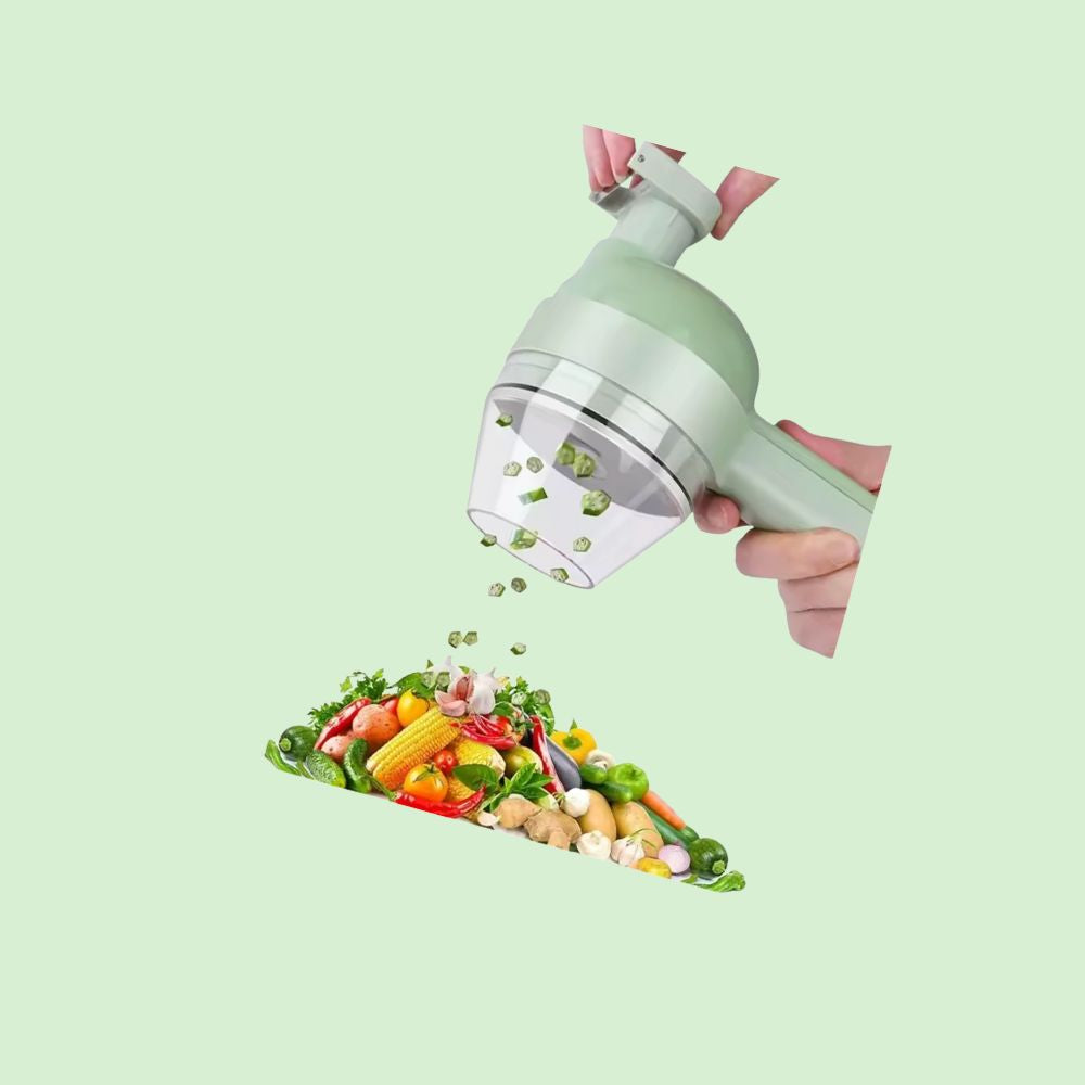 Coupe-légumes multifonction apportant une touche finale de légumes tranchés sur une salade.