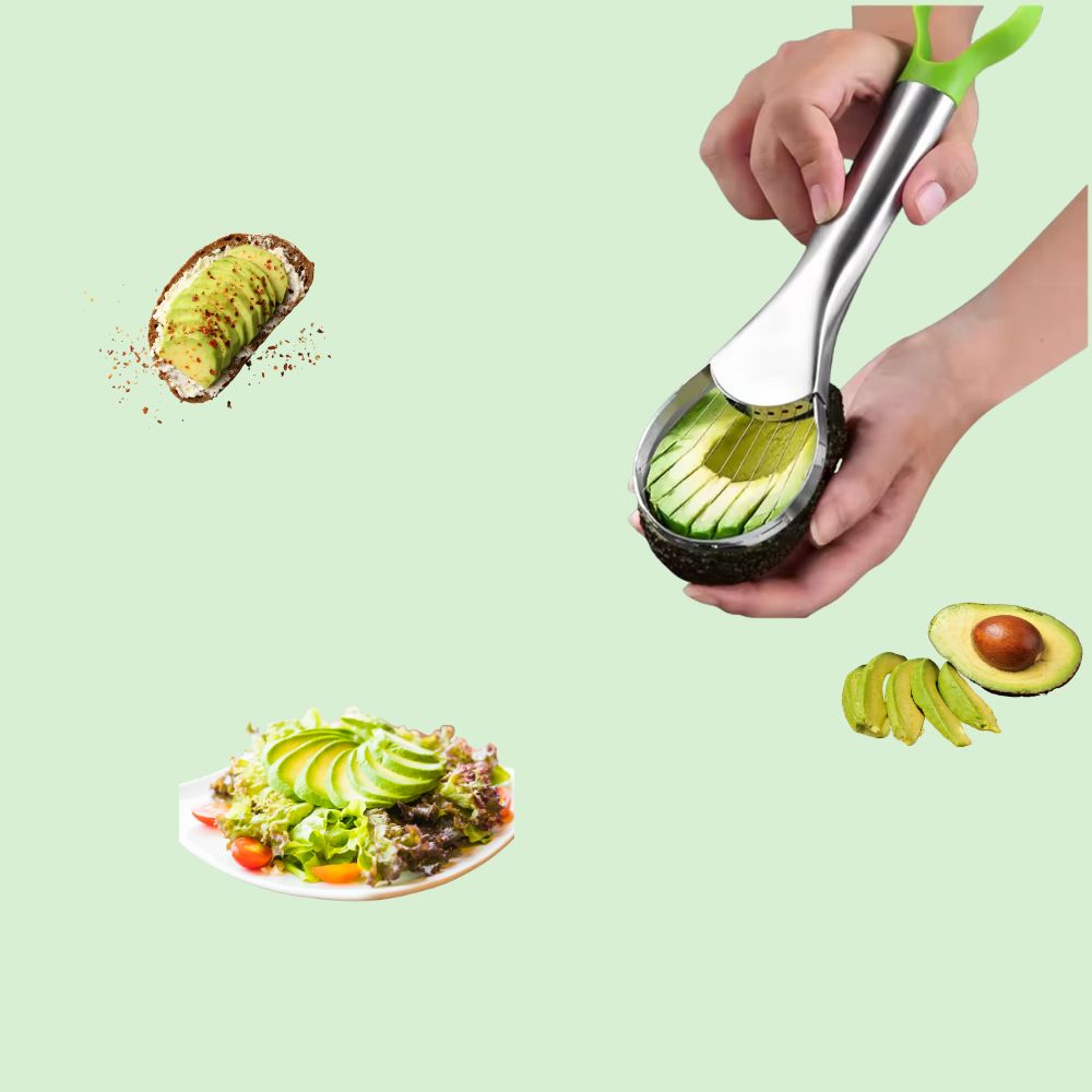 couteau à avocat inox pour préparer des avocats en tranches pour salades, toasts et guacamole