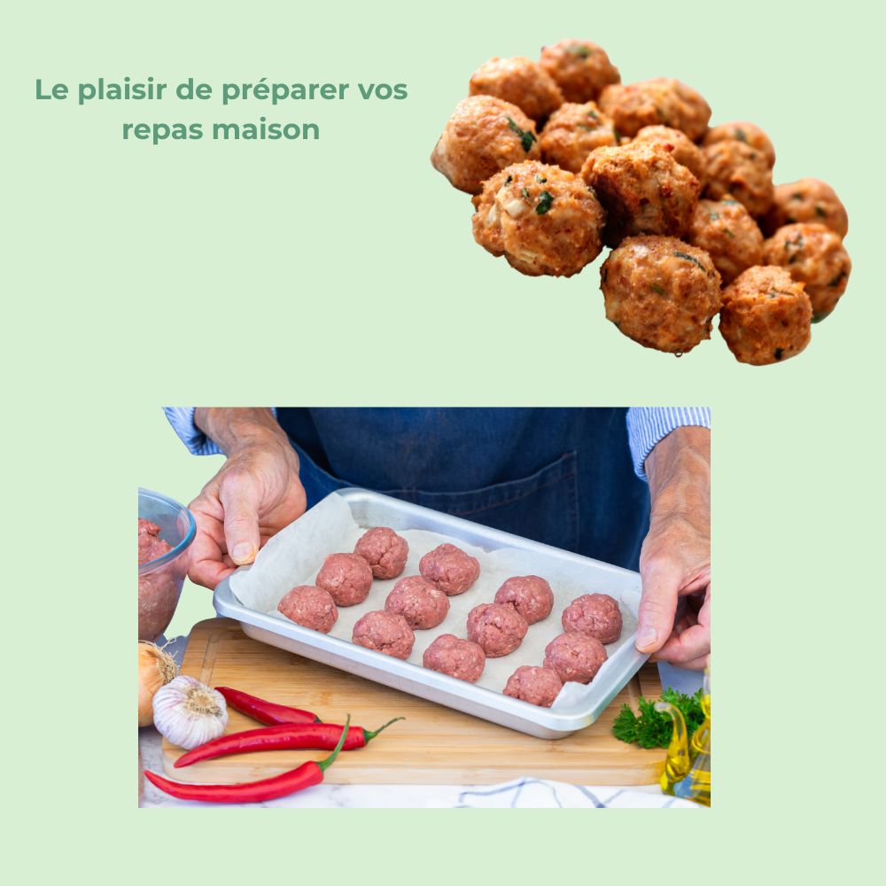 Personne souriante en train de cuisiner dans une cuisine illustrant le plaisir de préparer des repas maison
