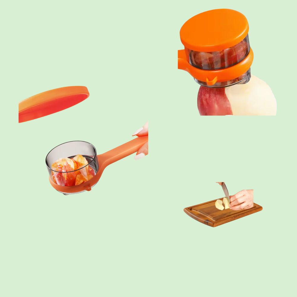 éplucheur avec bac récupérateur limitant pelures et éclaboussures pour un plan de travail propre