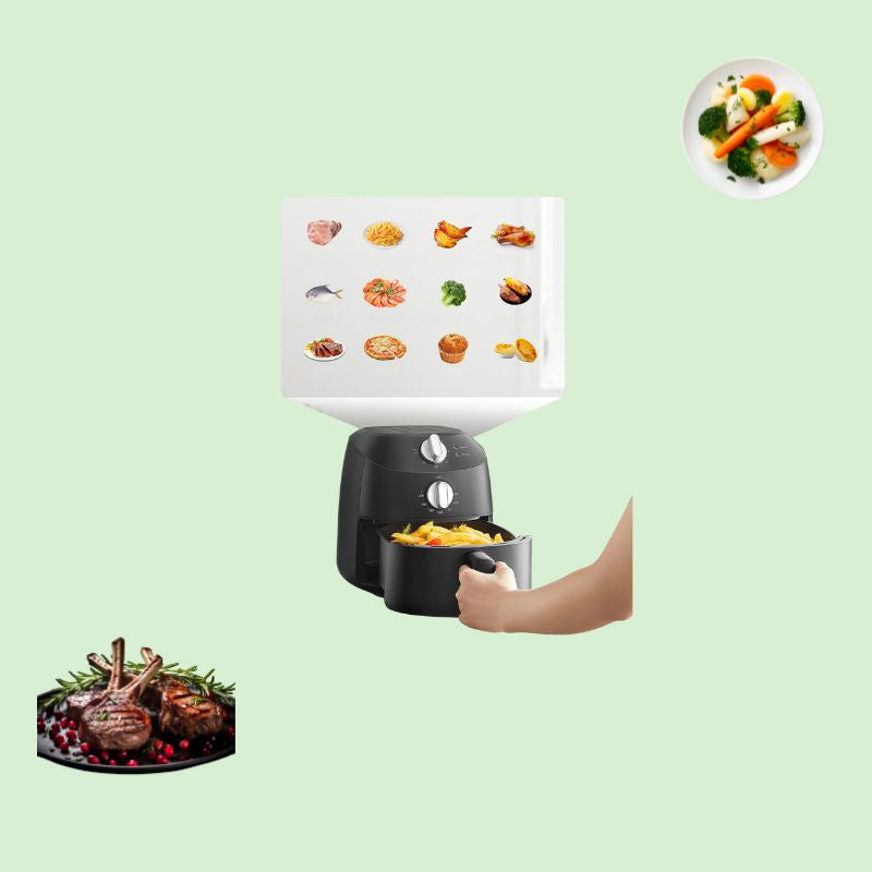 Friteuse à air 2 litres avec différents aliments prêts à être cuits