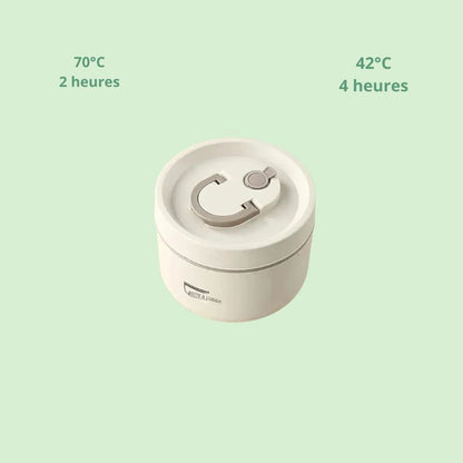 Lunch box isotherme en inox montrant sa capacité à conserver la chaleur des repas