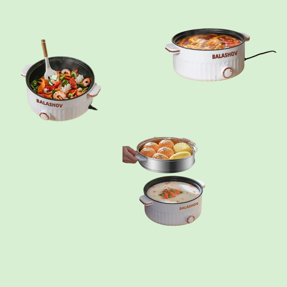 Marmite électrique multifonction montrant différents types de cuisson pour gagner du temps et de l’espace