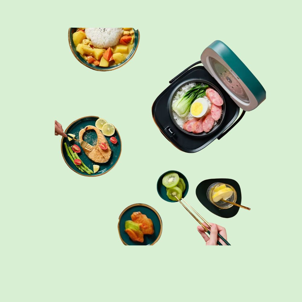 Mini cuiseur qui montre le préparation du petit déjeuner.