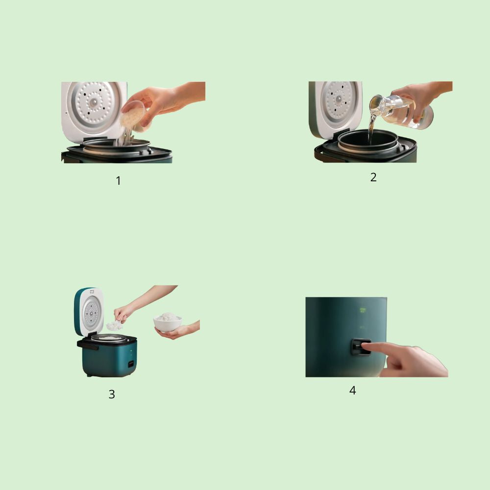 Mini-cuiseur montrant les étapes de cuisson