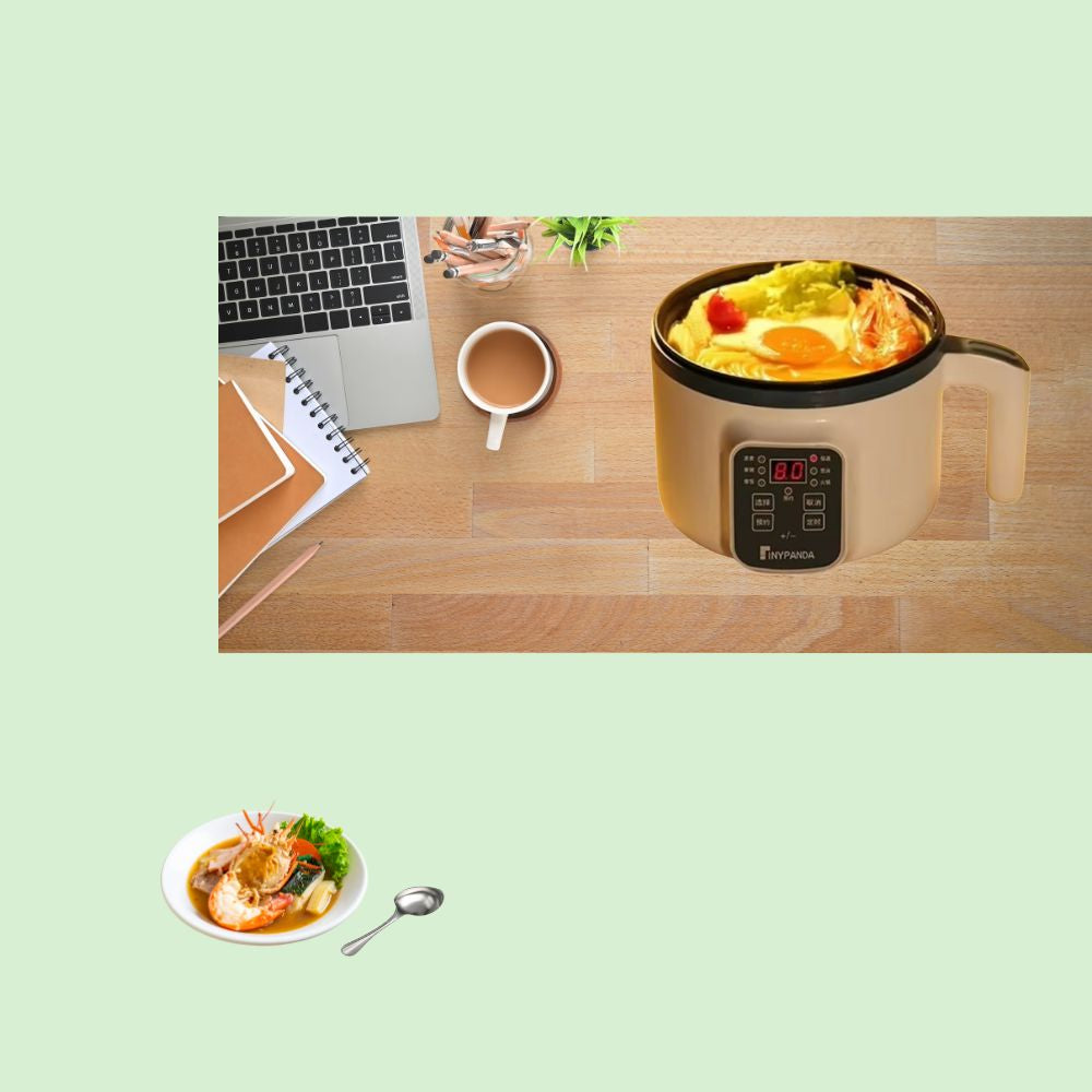 Mini cuiseur à riz électrique avec cuisson automatique   qui  est en train de préparer des plats.