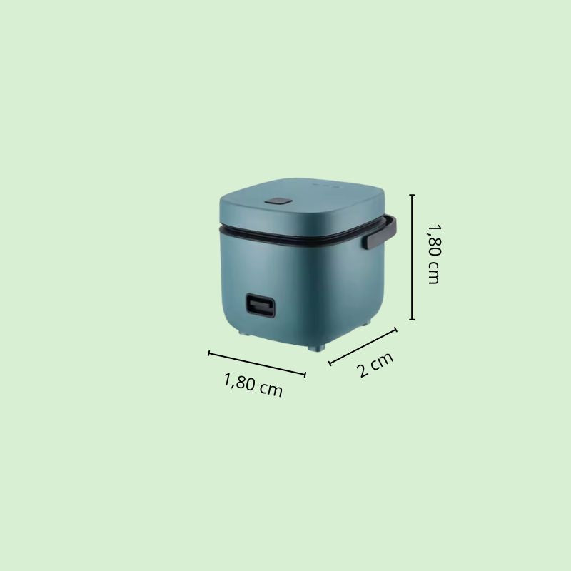 Mini cuiseur à riz électrique avec ses dimensions affichées pour montrer la taille du produit.