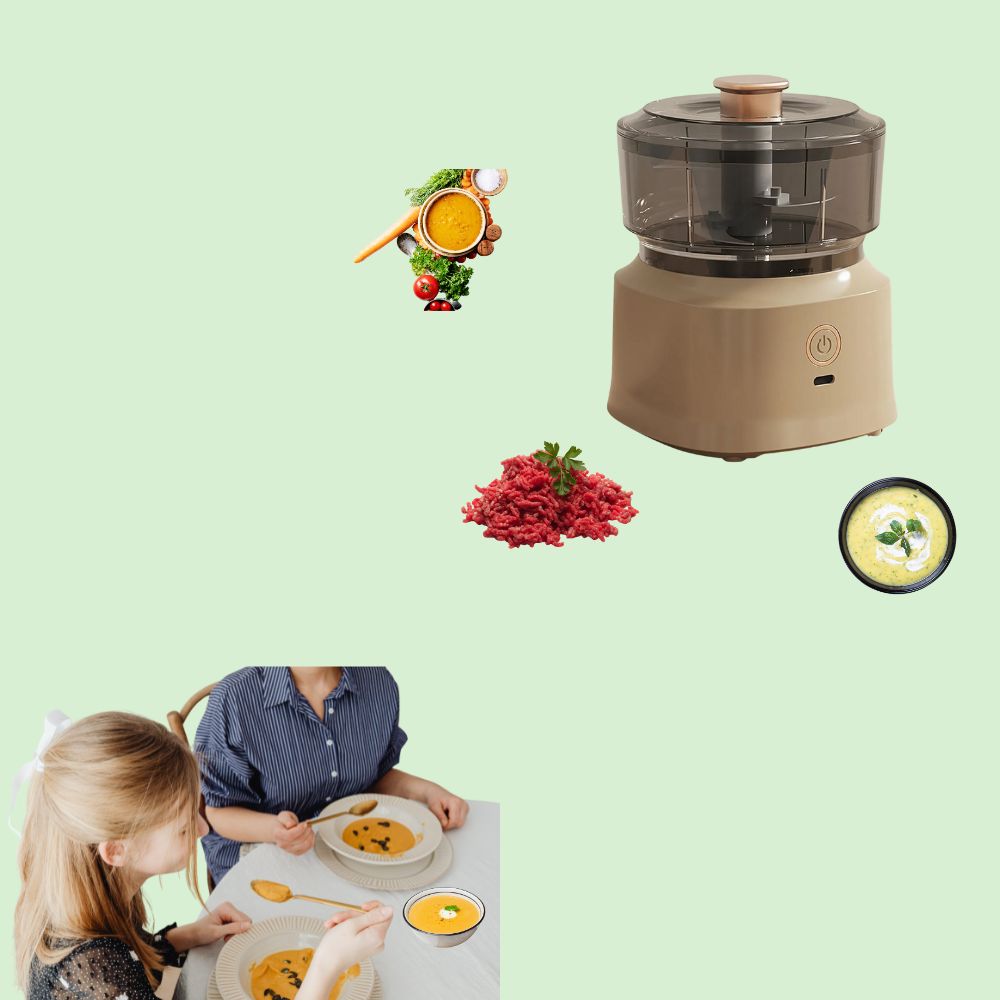 Mini hachoir électrique 350 ml avec soupe, purée et viande hachée.