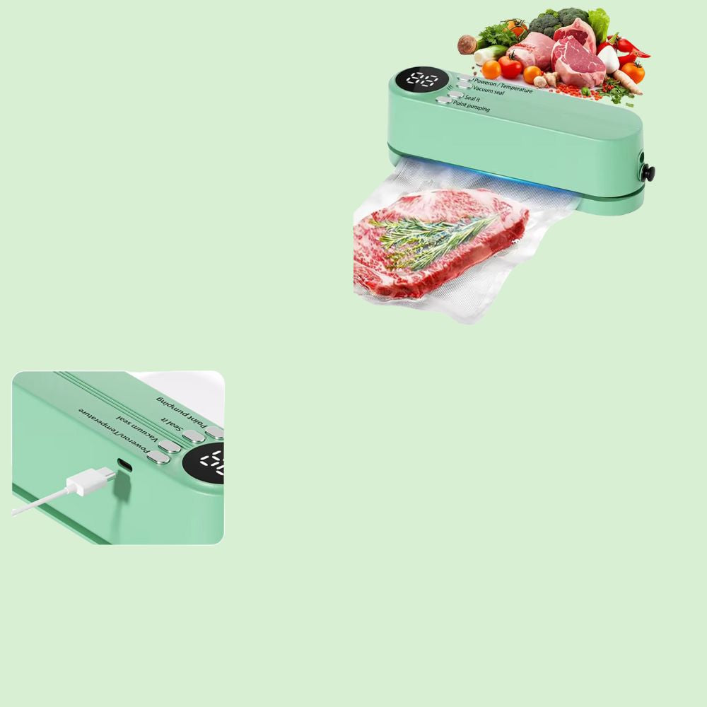 Mini machine sous vide portable USB compacte et rechargeable, scellant les aliments rapidement.