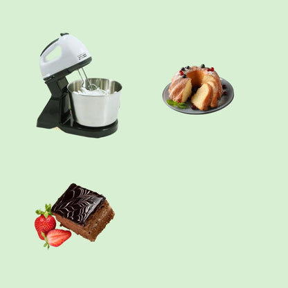 Mixeur multifonction entouré de gâteaux et biscuits, prêt pour pâtisserie maison