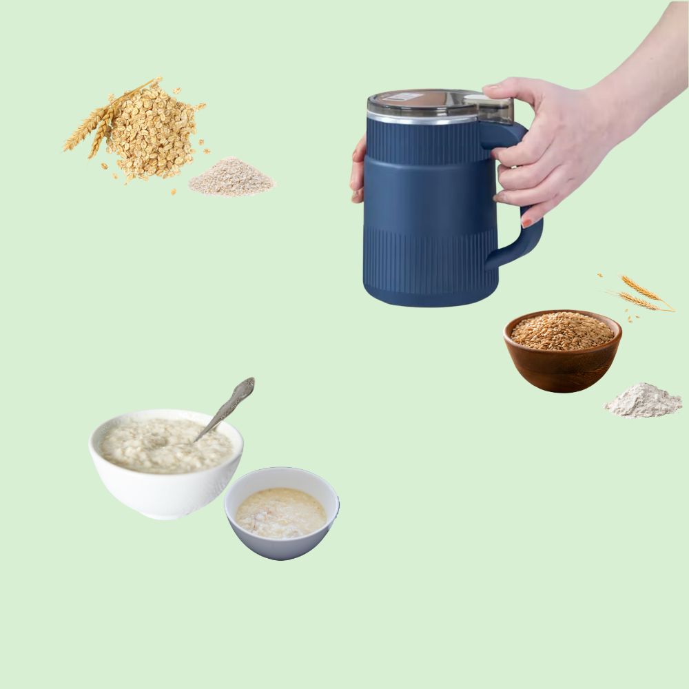 Moulin électrique 220V à côté de poudre de blé et d’avoine avec porridge préparé 