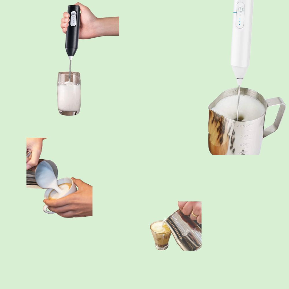 Mousseur à lait électrique avec trois vitesses réglables, ergonomique et sans fil pour préparer rapidement des boissons mousseuses