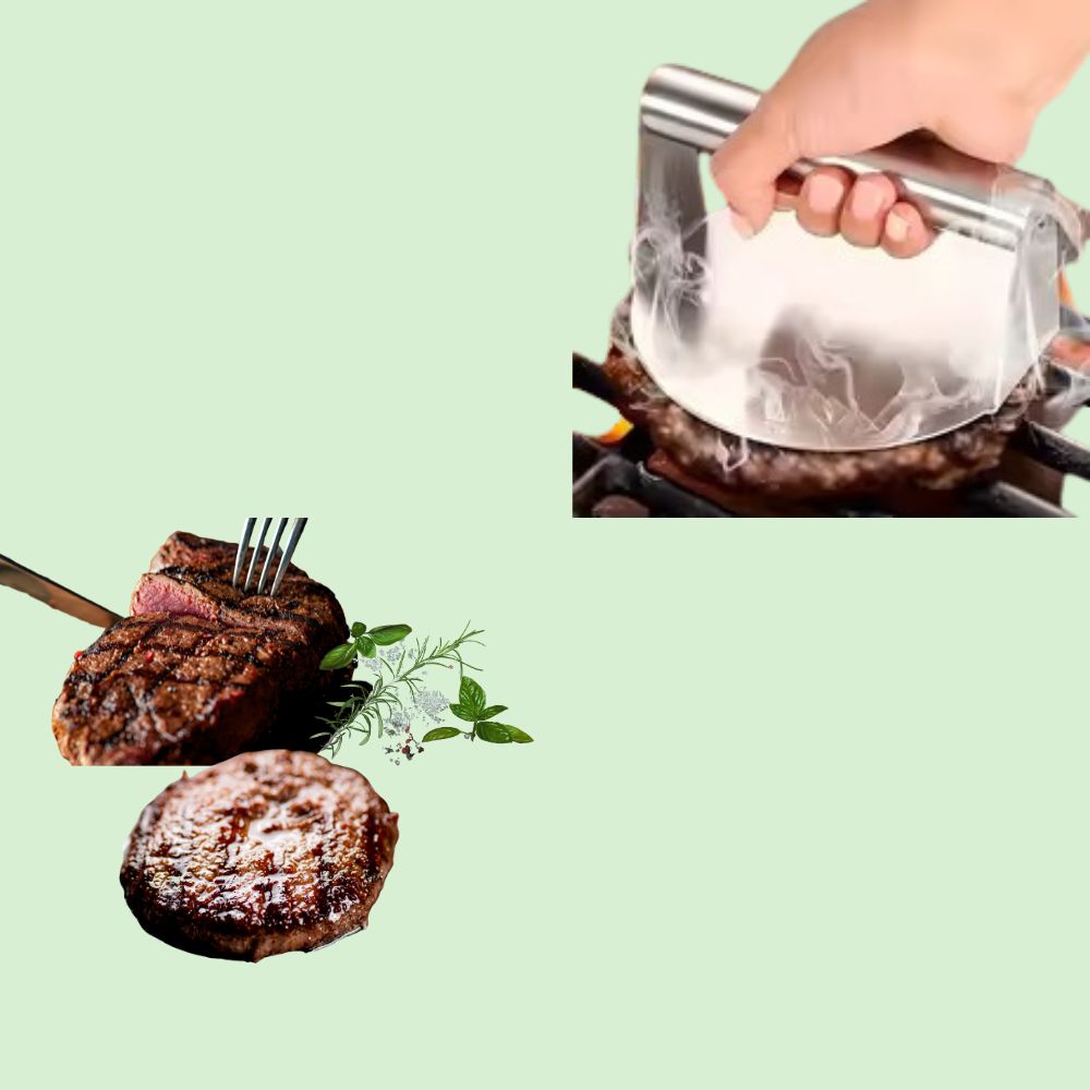 Presse burger inox pour cuisson uniforme et galettes juteuses