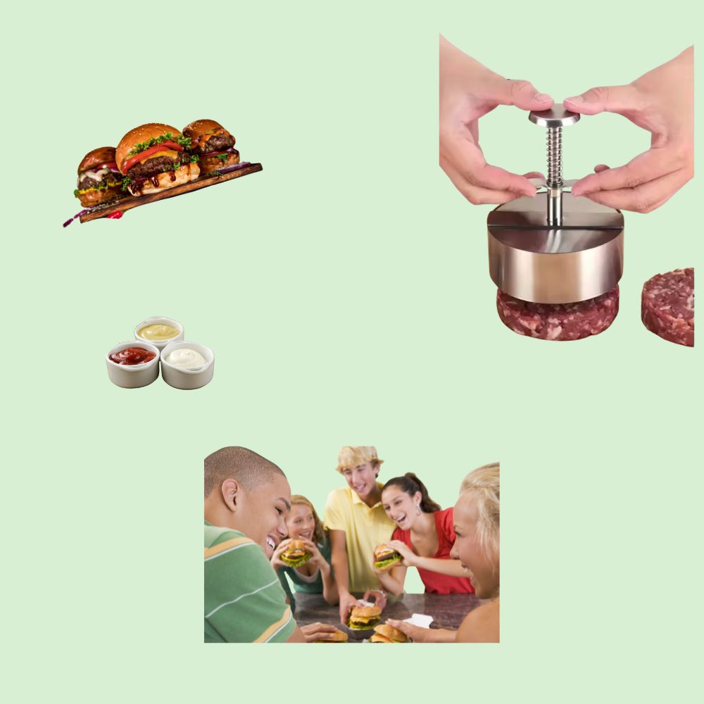 Presse à hamburger en inox facile à utiliser, permettant de préparer plusieurs burgers rapidement .