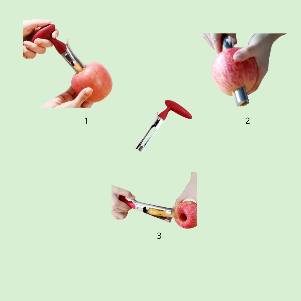 Utilisation du vide-pomme pour retirer facilement le cœur d’une pomme d'un seul  geste
